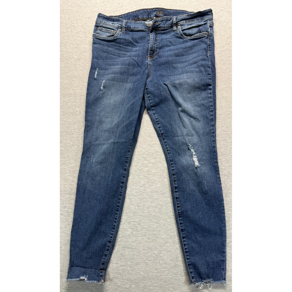 KUT From The Kloth Jeans Womens 16 Blue Denim Distressed Frayed Hem Skinny Leg